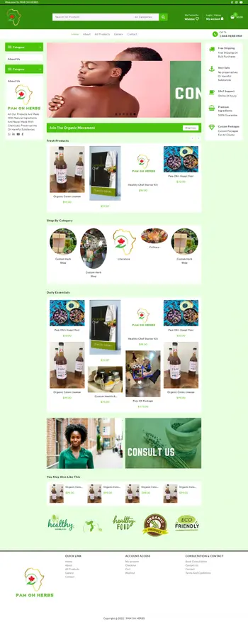 Pam Oh Herbs – Herbal online shop built with WordPress, Elementor, WoodMart theme, and WooCommerce, offering natural wellness products