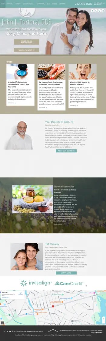 Holistic Smiles dental website built with WordPress and Elementor, offering holistic and traditional dental care in Brick, NJ.